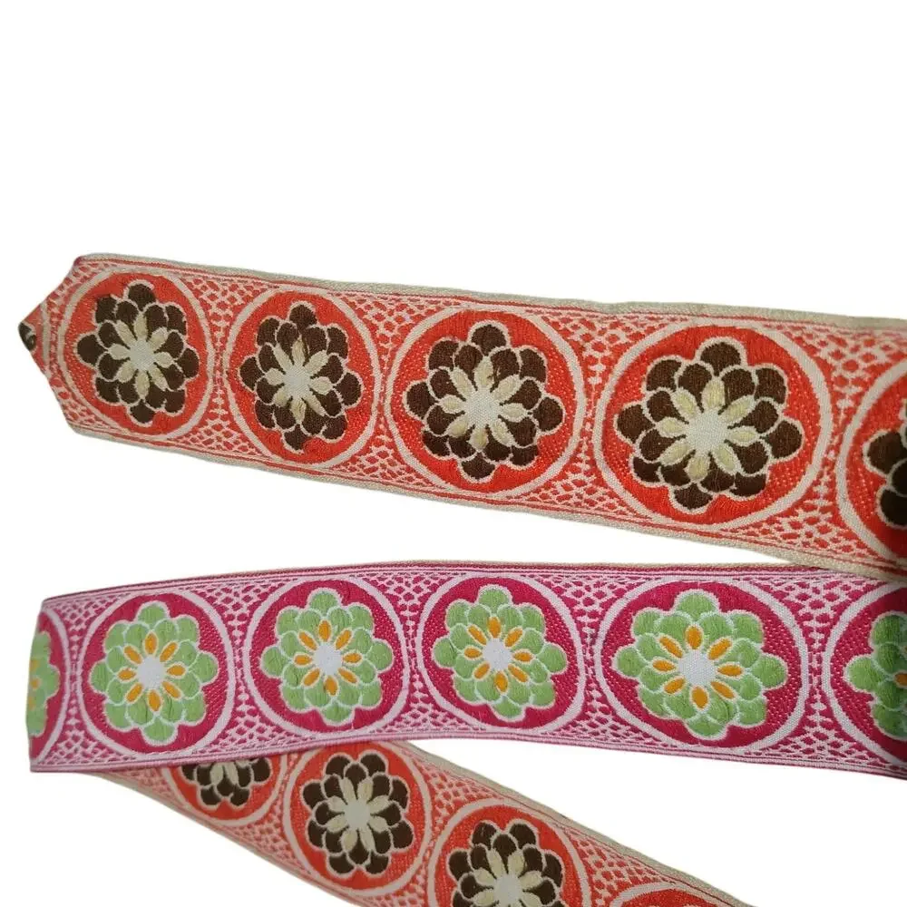 70s Vintage Reversible Cloth Pull Through Belt Floral Retro Funky Square Design